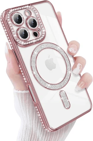 CRYSTAL SHINE BACK COVER DARK PINK FOR IPHONE 15 PRO WITH WIRELESS CHARGING SUPPORT